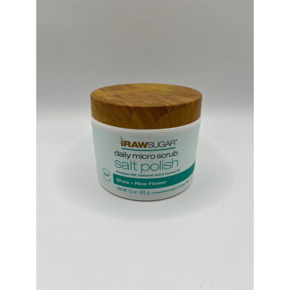 Raw Sugar Daily Micro Scrub Salt Polish Shea & Rice Flower 15 Oz Bamboo Lid